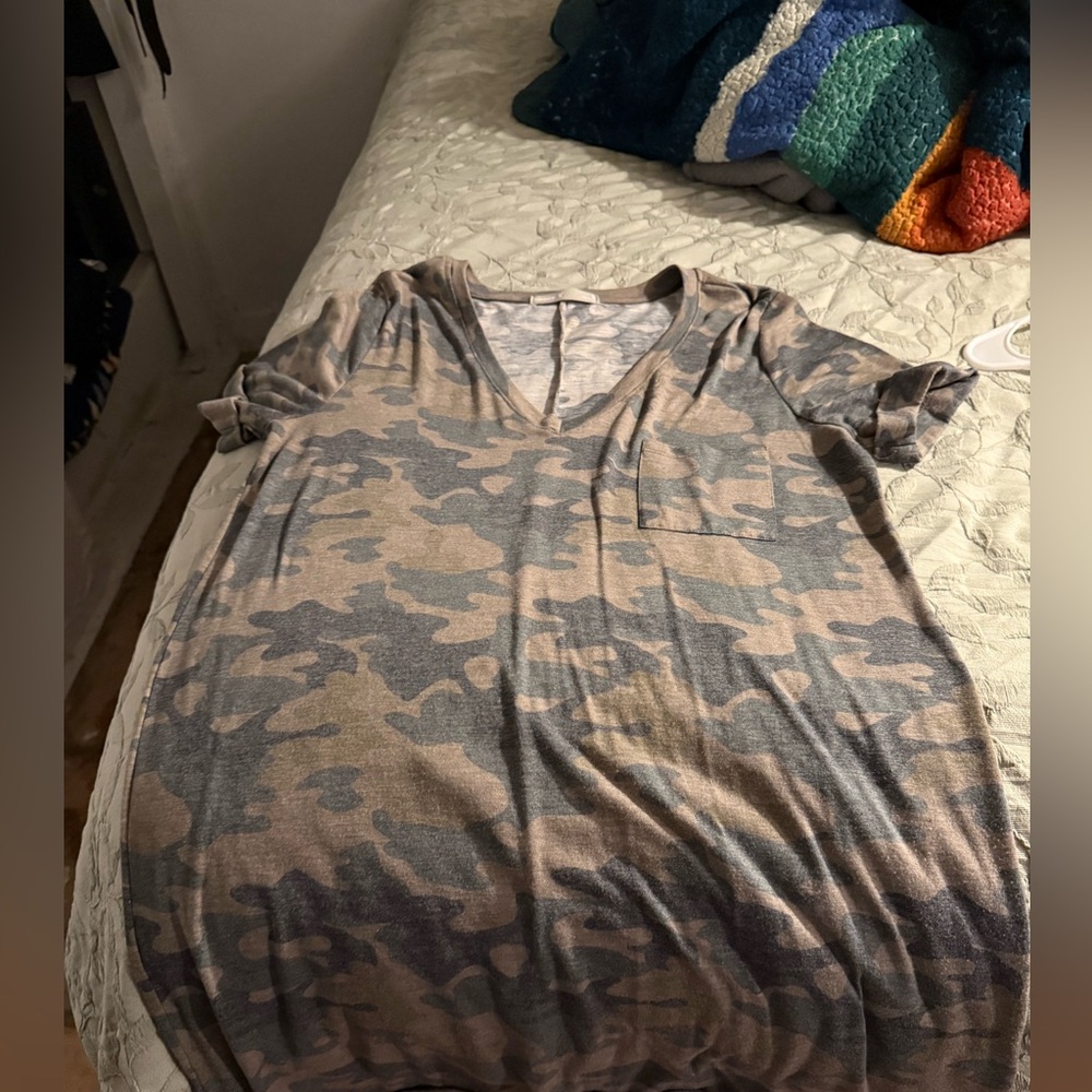 Camouflage V-Neck T-Shirt Dress